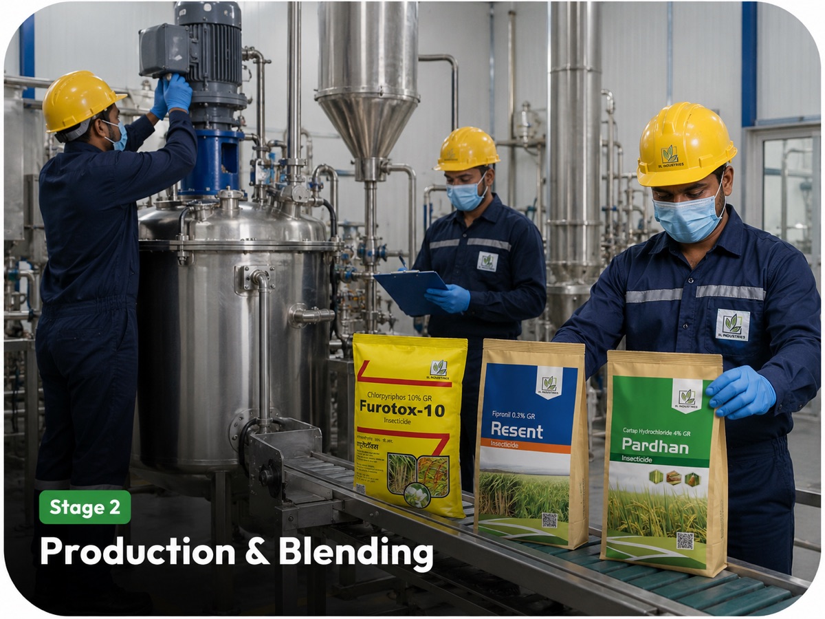 Production and blending equipment inside an Indian agro manufacturing facility